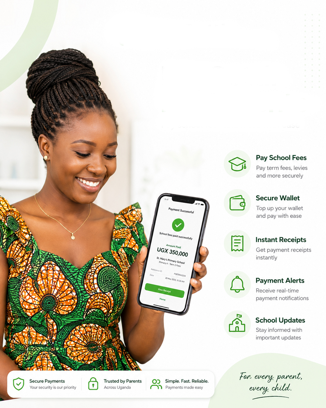 African parent paying school fees on a phone